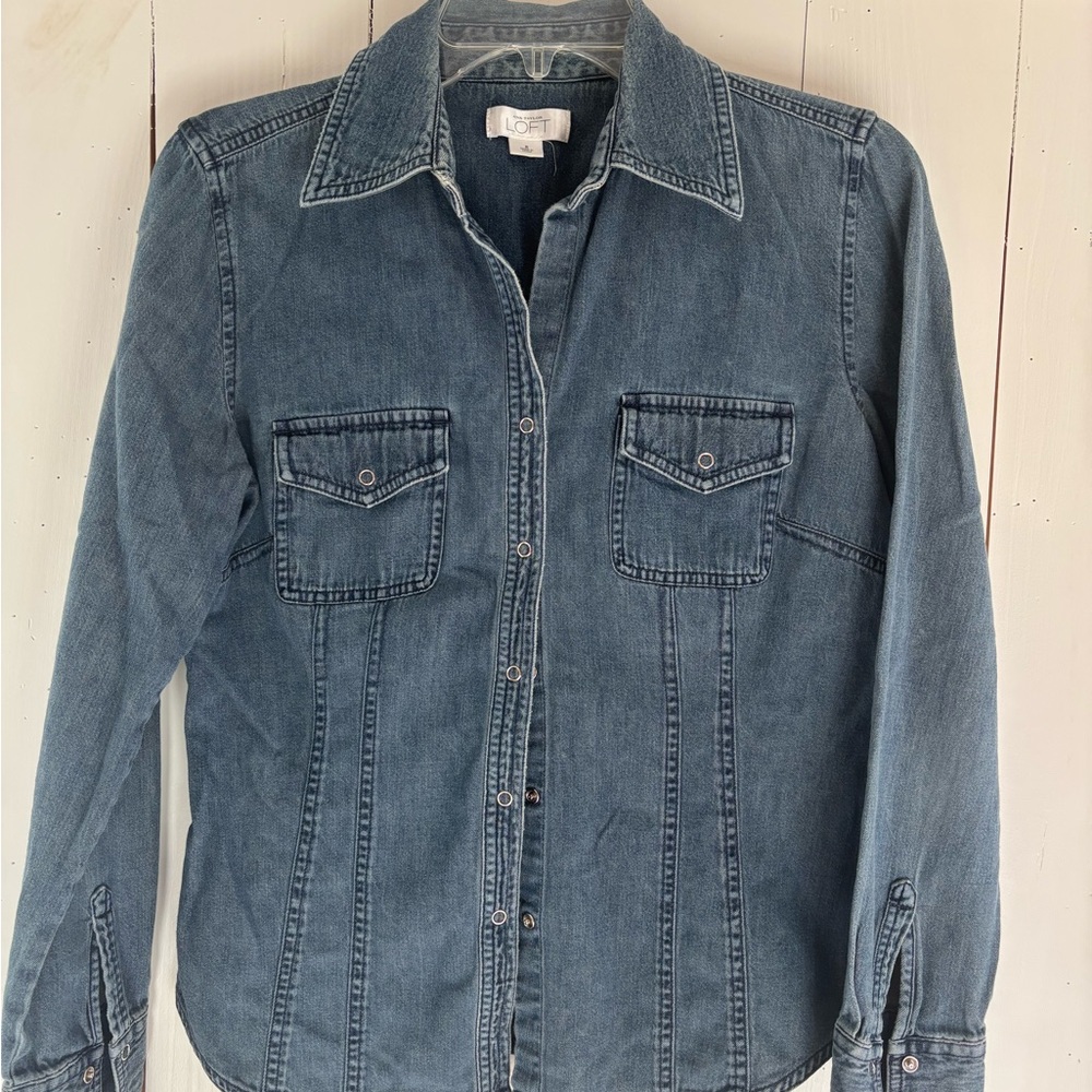 LOFT Lightweight Denim Shirt in Medium Blue